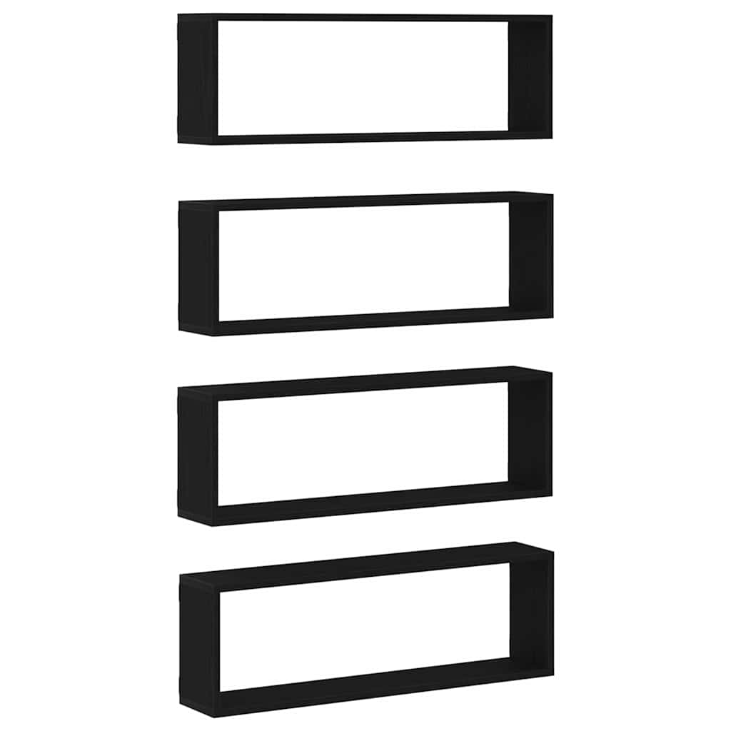 Vegghyller 4 pcs Svart Eik 80 x 15 x 26 cm Konstruert tre
