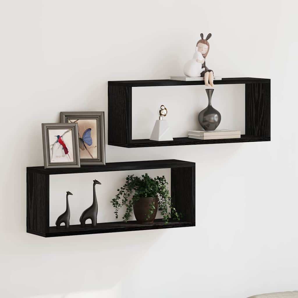 Vegghyller 2 pcs Svart Eik 60 x 15 x 23 cm Konstruert tre