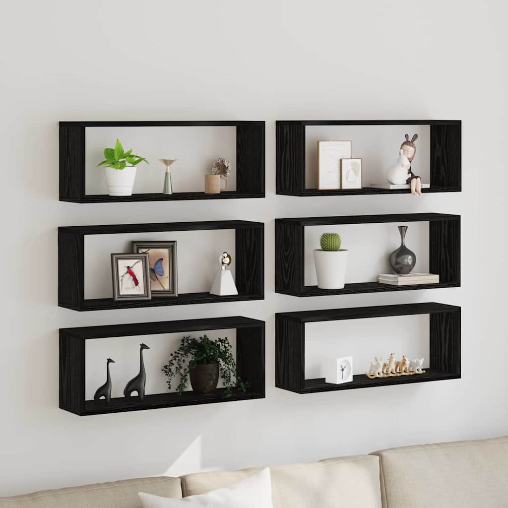 Vegghyller 6 pcs Svart Eik 60 x 15 x 23 cm Konstruert tre