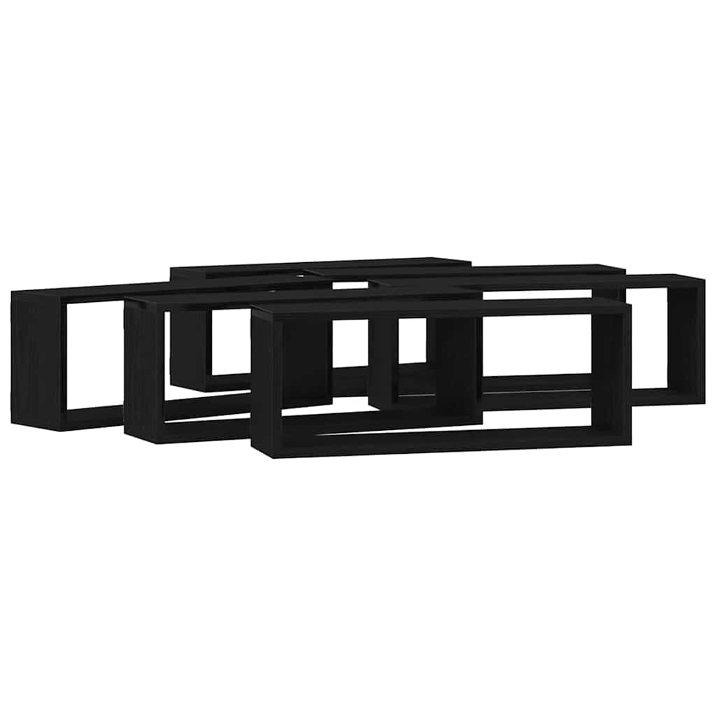 Vegghyller 6 pcs Svart Eik 60 x 15 x 23 cm Konstruert tre