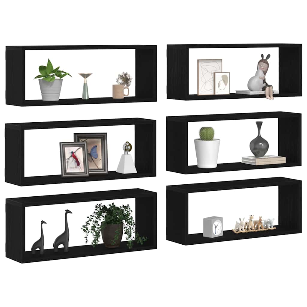 Vegghyller 6 pcs Svart Eik 60 x 15 x 23 cm Konstruert tre