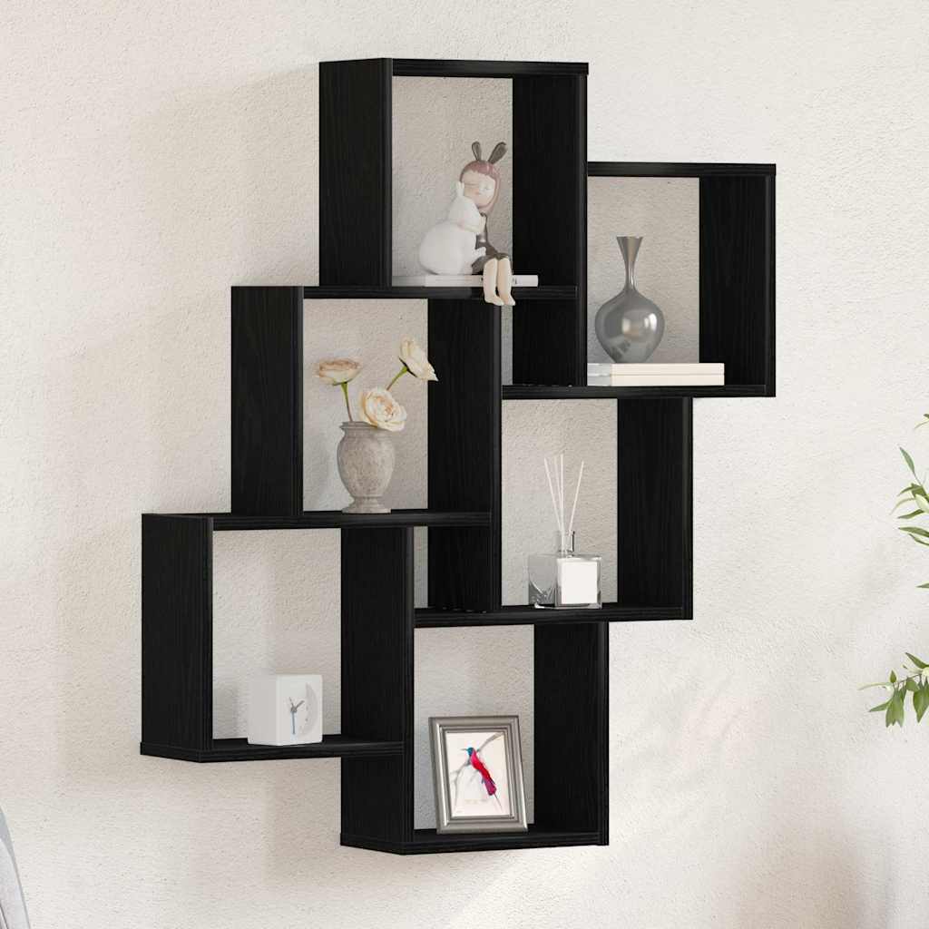 Vegghylle med hylle Svart eik 78 x 15 x 92 cm Konstruert tre
