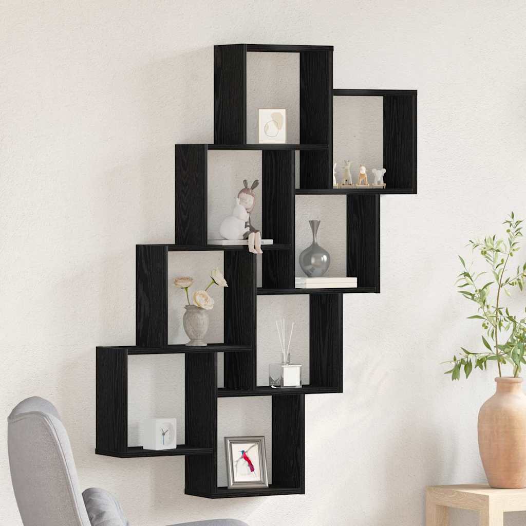 Vegghylle med hylle Svart eik 90 x 15 x 119.5 cm Konstruert tre