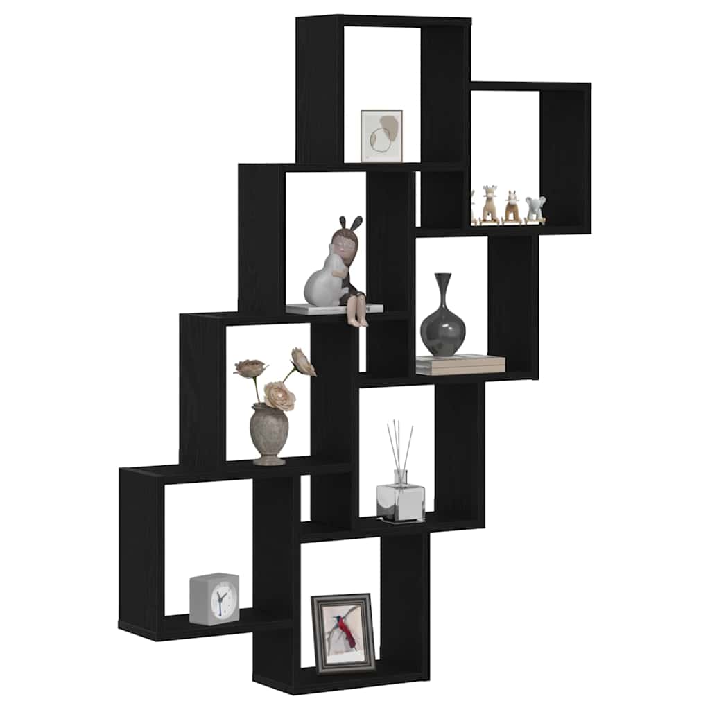 Vegghylle med hylle Svart Eik 90 x 15 x 119,5 cm Konstruert tre