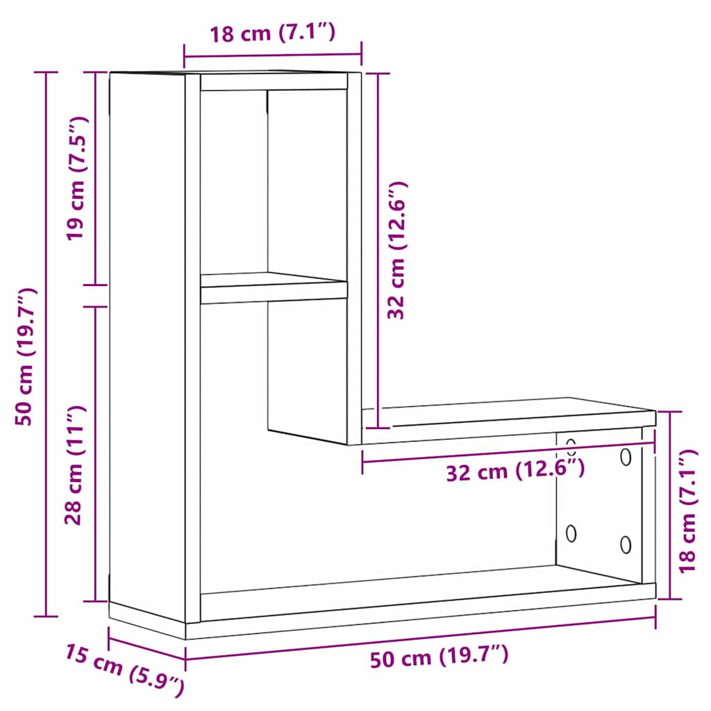 Vegghylle 2 pcs Svart Eik 50 x 15 x 85 cm Konstruert tre
