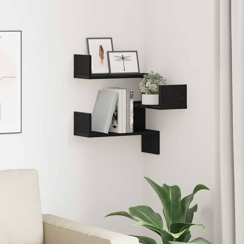 Vegghylle med hylle Svart Eik 40 x 40 x 49,5 cm Konstruert tre
