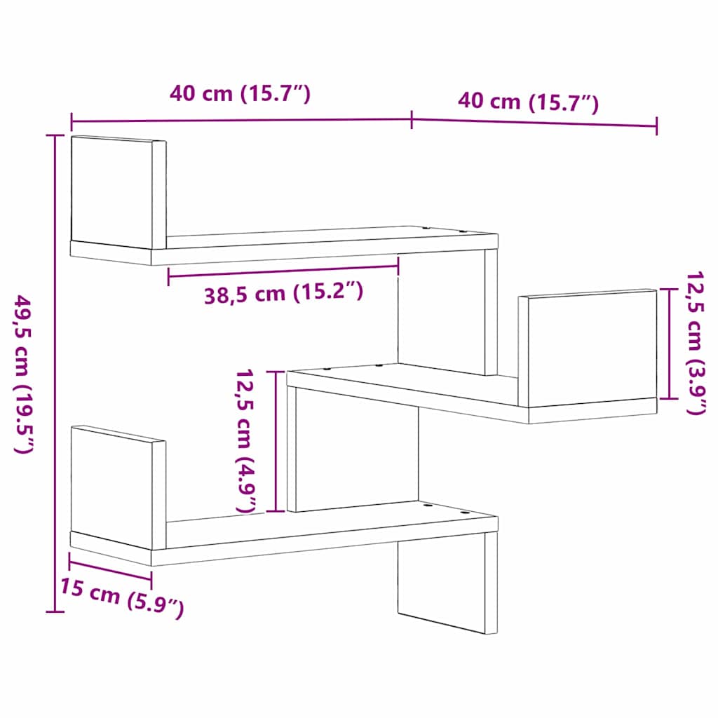 Vegghylle med hylle Svart Eik 40 x 40 x 49,5 cm Konstruert tre