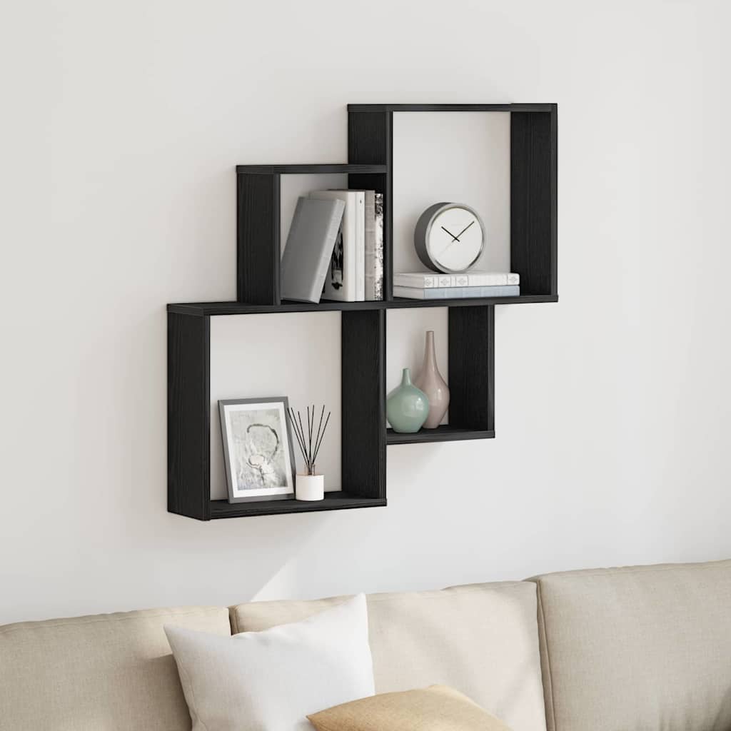 Vegghylle Med Kubus Svart eik 80 x 15 x 78.5 cm Konstruert tre