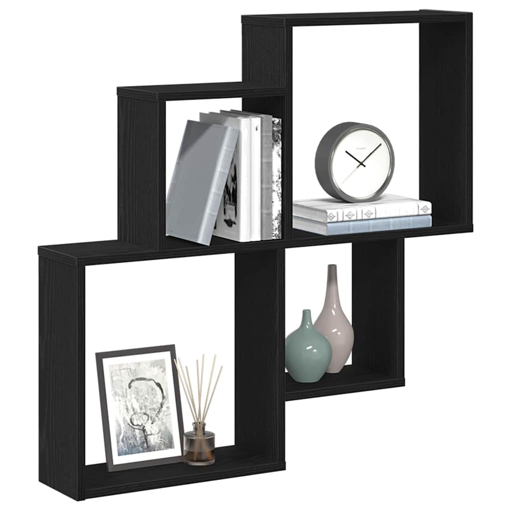Vegghylle med hylle Svart Eik 80 x 15 x 78,5 cm Konstruert tre