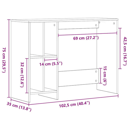 Skrivebord Svart Eik 102,5 x 35 x 75 cm Konstruert tre