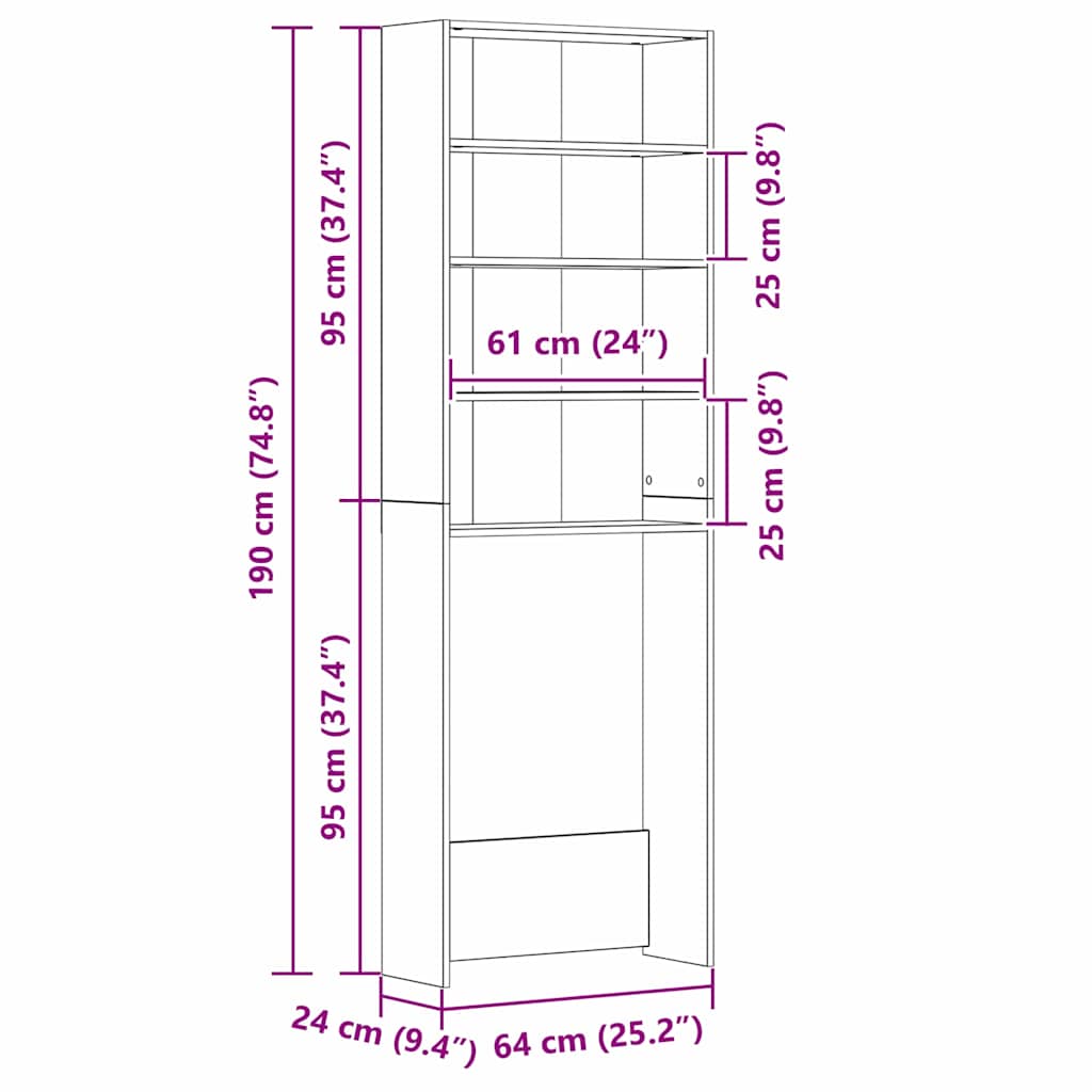 Vaskemaskinskap Svart Eik 64 x 24 x 190 cm Konstruert tre