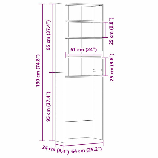 Vaskemaskinskap Svart Eik 64 x 24 x 190 cm Konstruert tre