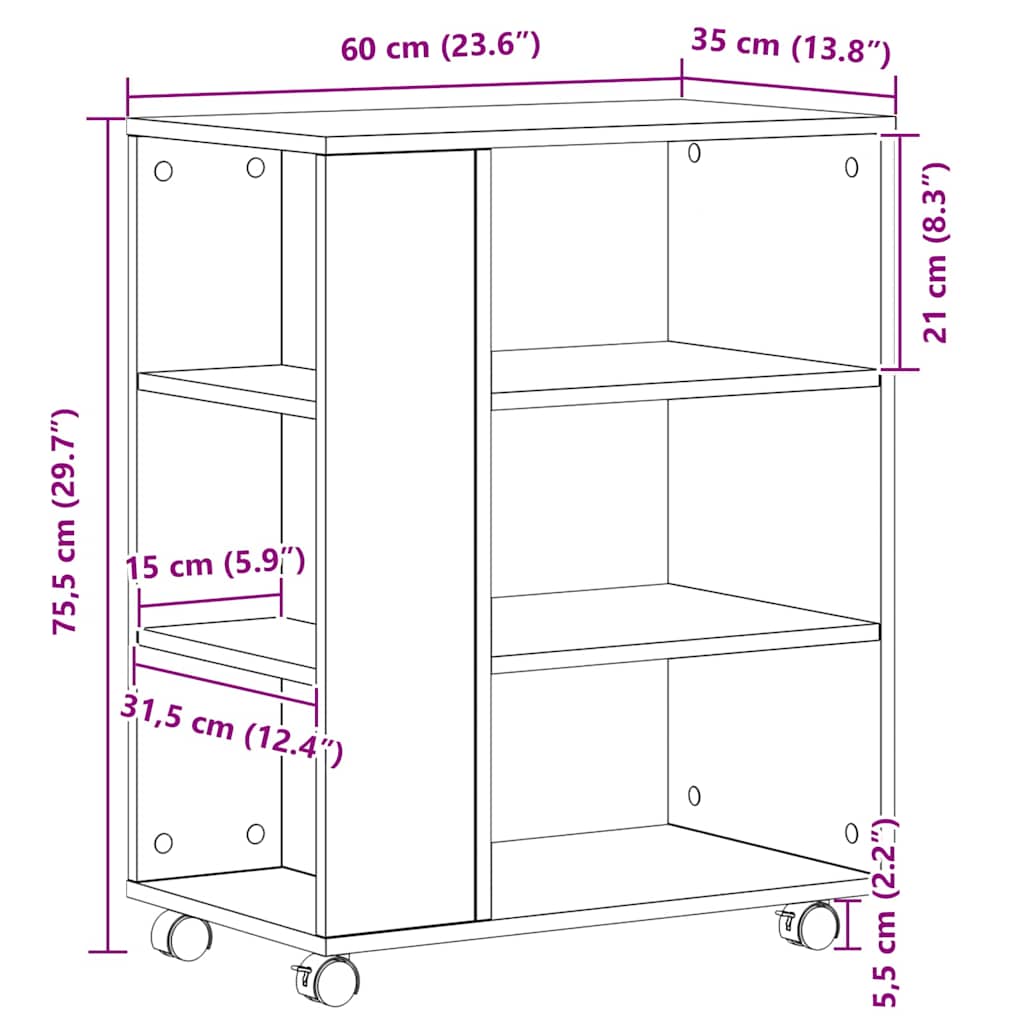 Oppbevaringsskap Svart Eik 60 x 35 x 75 cm Konstruert tre