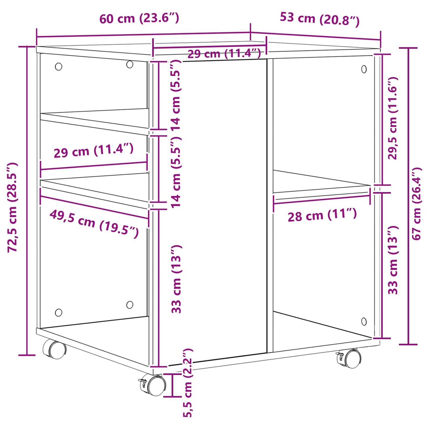 Oppbevaringsskap Svart Eik 60 x 53 x 72,5 cm Konstruert tre