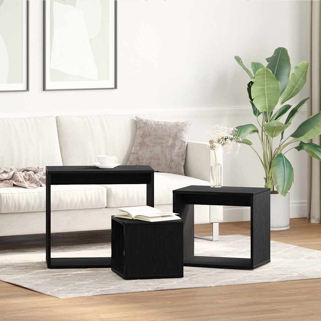 Nesting Bord 3 pcs Svart Eik Konstruert tre