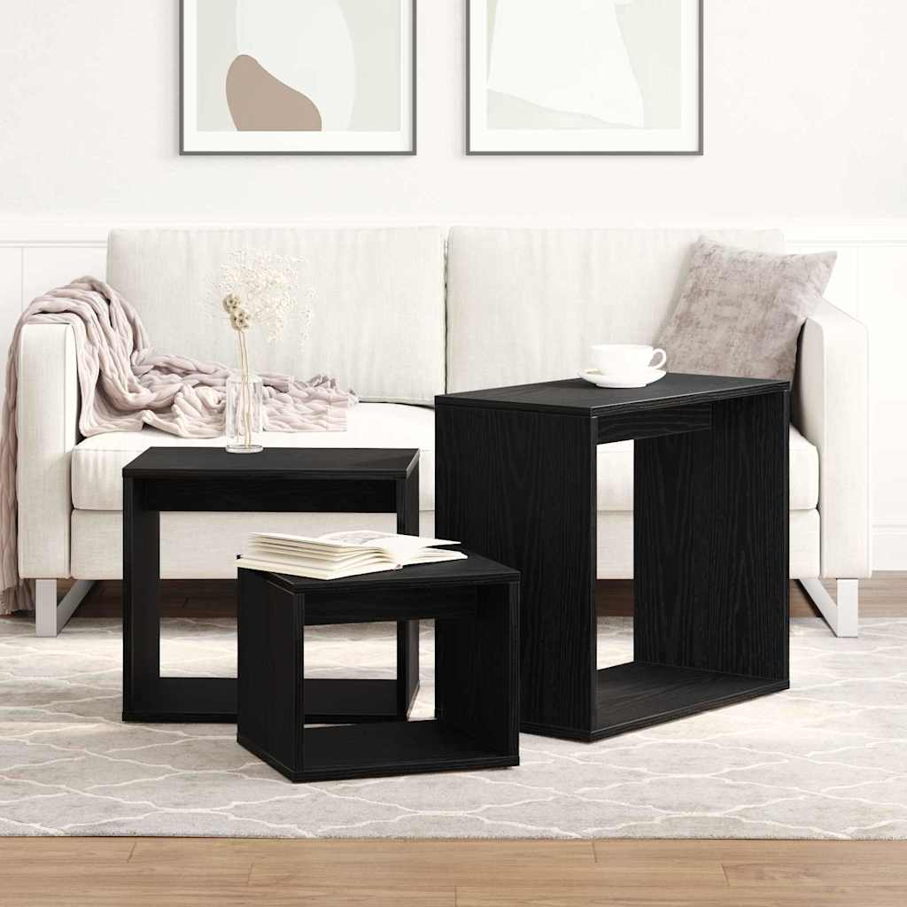 Nesting Bord 3 pcs Svart Eik Konstruert tre