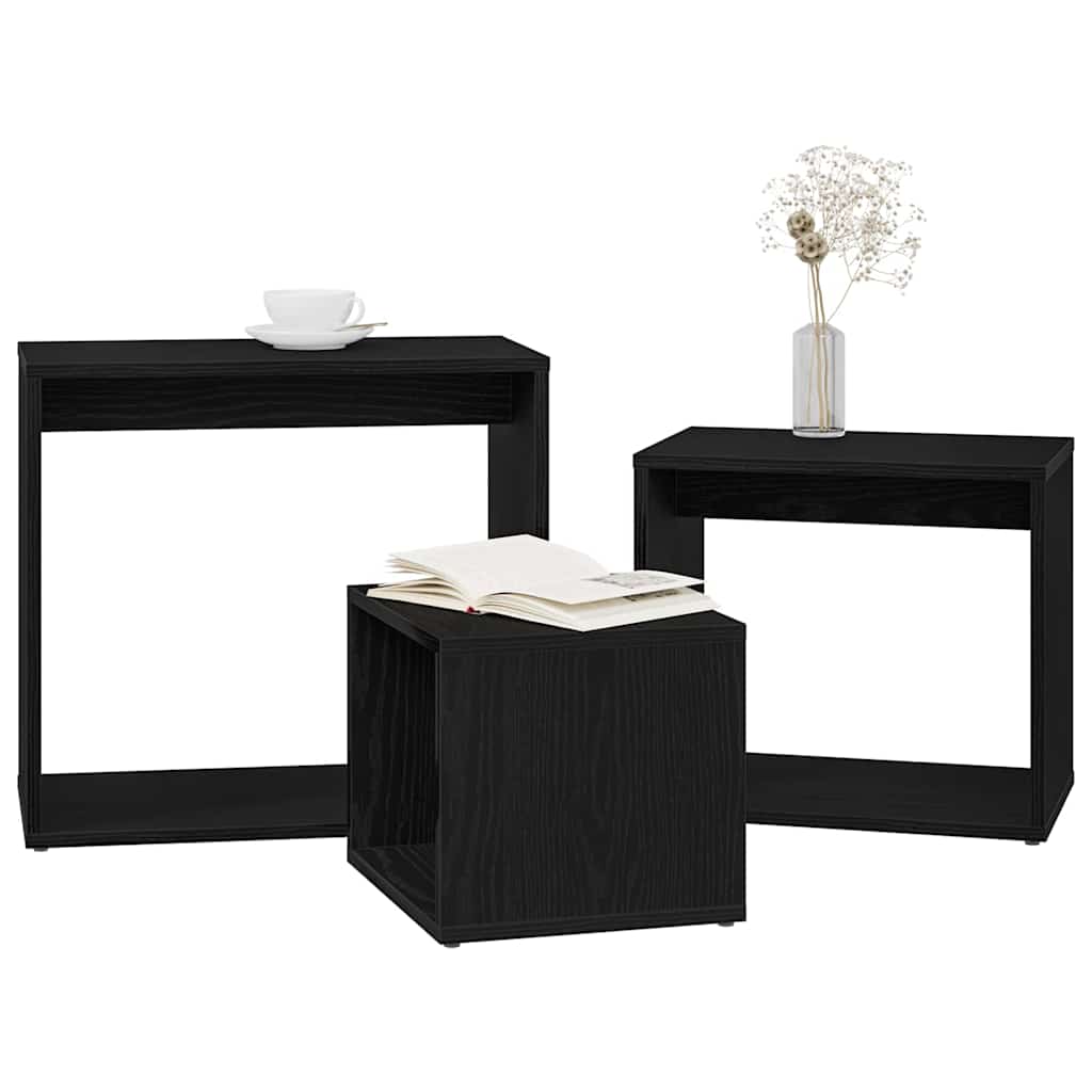 Nesting Bord 3 pcs Svart Eik Konstruert tre