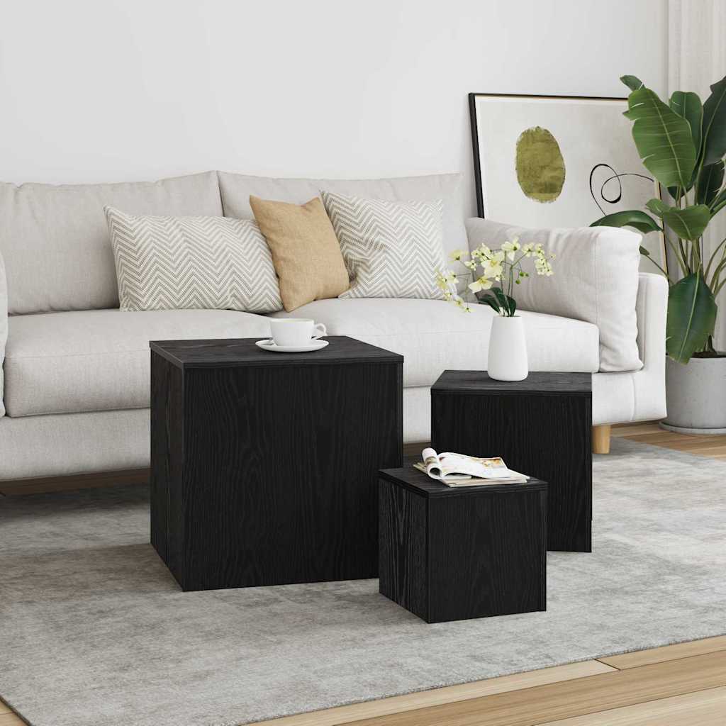 Nesting Bord 3 pcs Svart Eik Konstruert tre