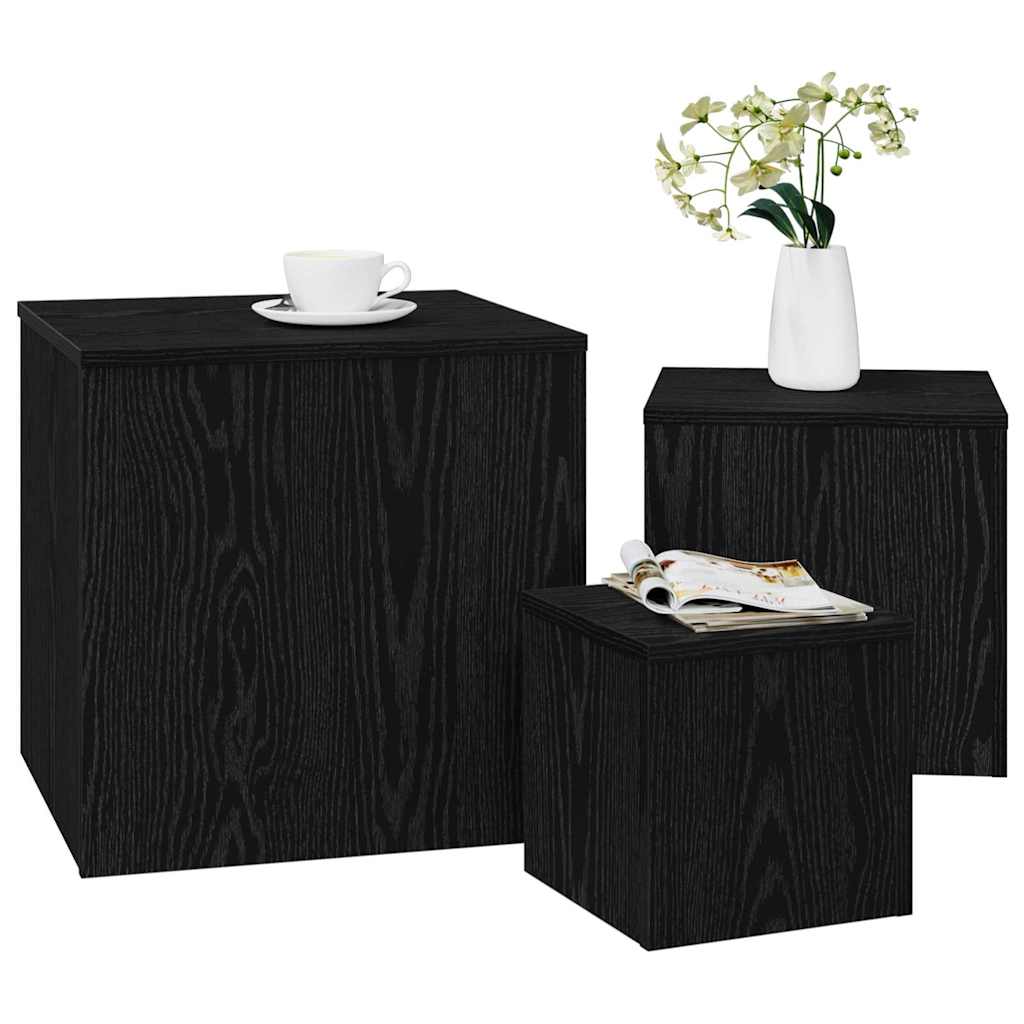 Nesting Bord 3 pcs Svart Eik Konstruert tre