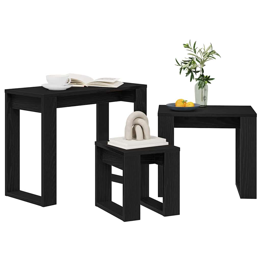 Stablingsbord 3 pcs Svart Eik Konstruert tre