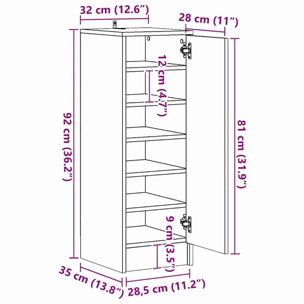 Sko Skap med hylle Svart Eik 32 x 35 x 92 cm Konstruert tre
