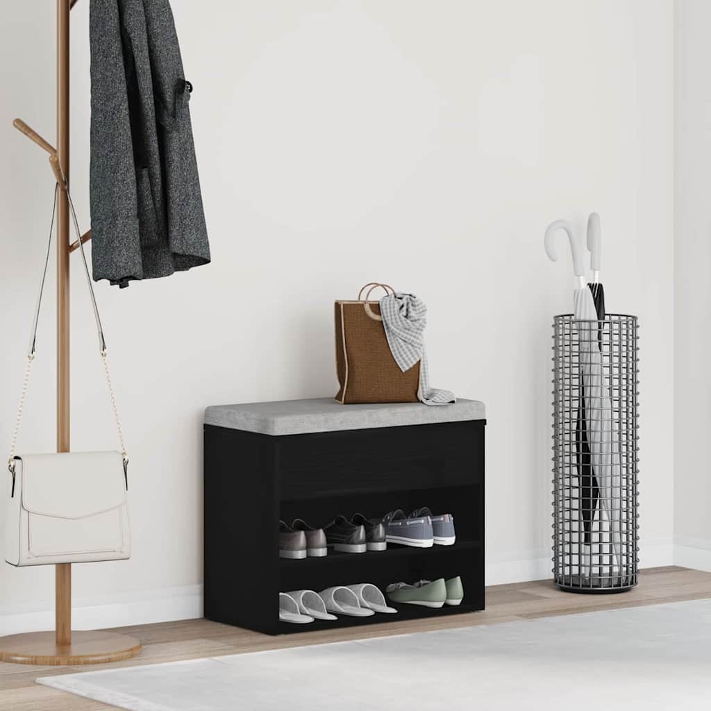 Skobenk med hylle Svart Eik 60 x 30 x 45 cm Konstruert tre