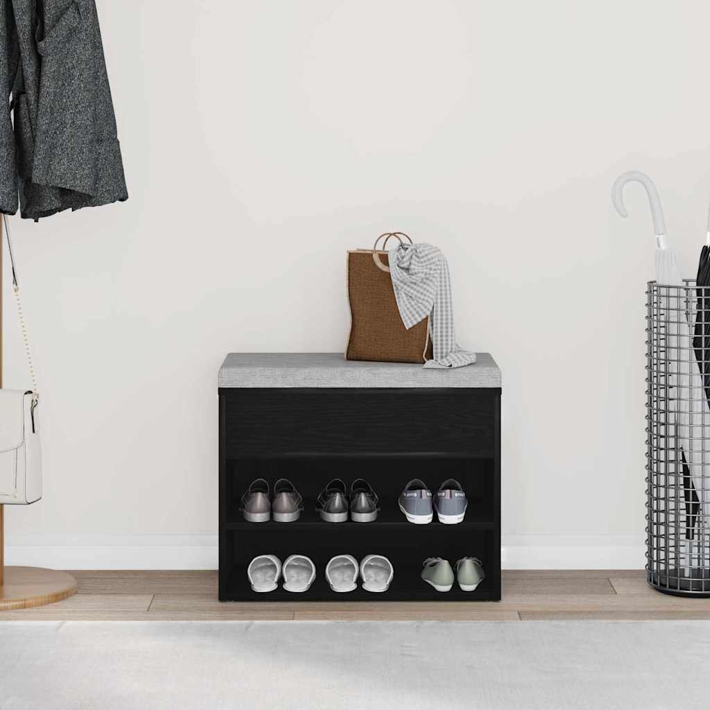 Skobenk med hylle Svart Eik 60 x 30 x 45 cm Konstruert tre