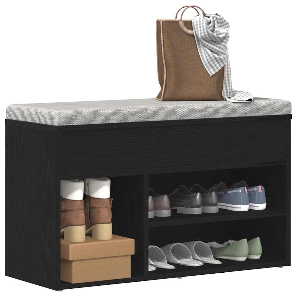 Skobenk med hylle Svart Eik 80 x 30 x 45 cm Konstruert tre