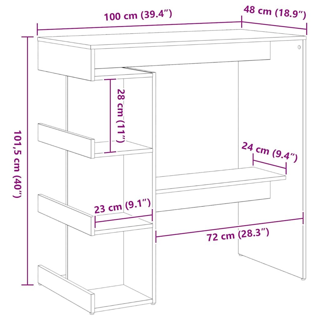 Barbord med hylle Svart Eik 100 x 48 x 101,5 cm Konstruert tre