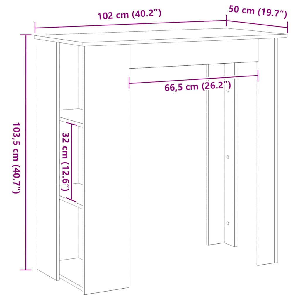 Barbord med hylle Svart Eik 102 x 50 x 103,5 cm Konstruert tre
