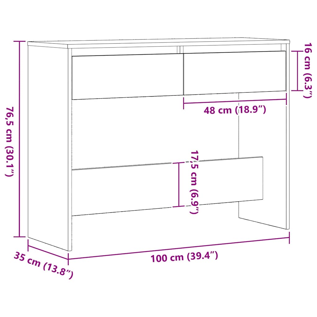Konsollbord Svart Eik 100 x 35 x 76,5 cm Konstruert tre