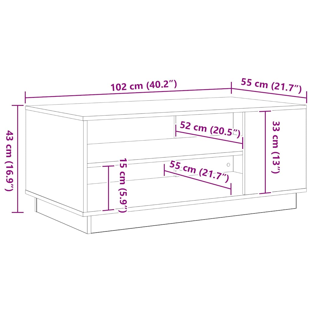 Kaffebord Svart Eik 102 x 55 x 43 cm Konstruert tre