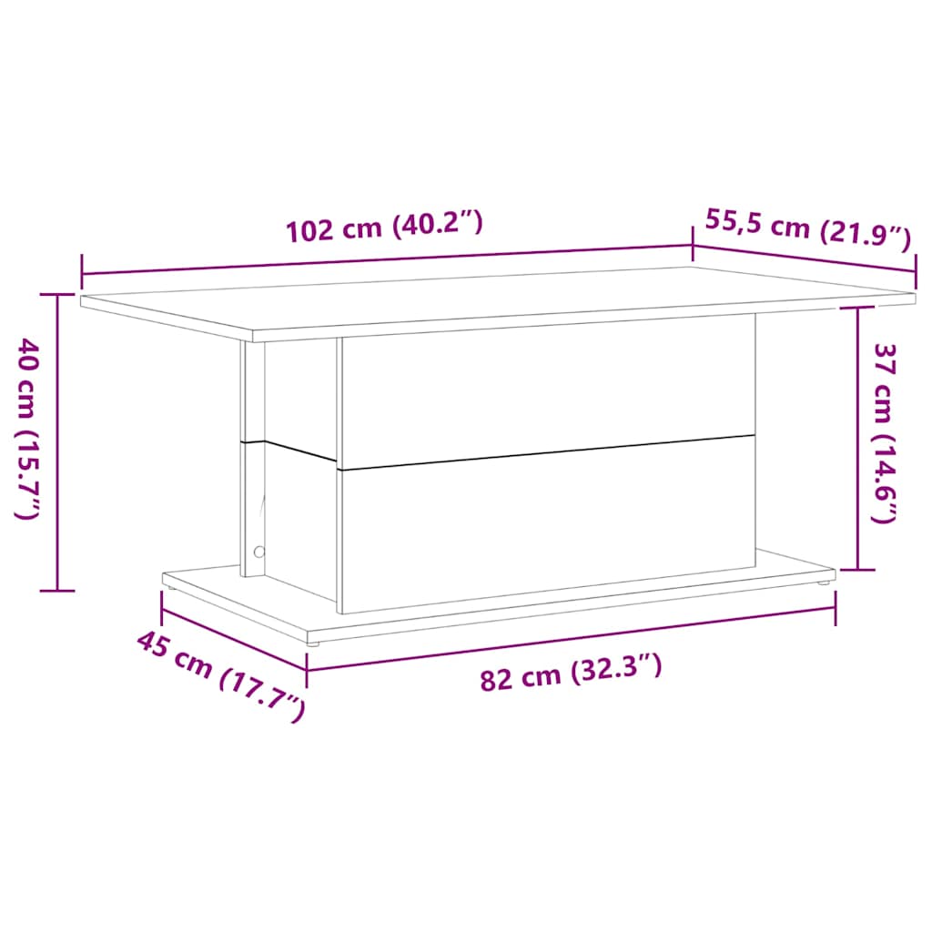 Kaffebord Svart Eik 102 x 55,5 x 40 cm Konstruert tre
