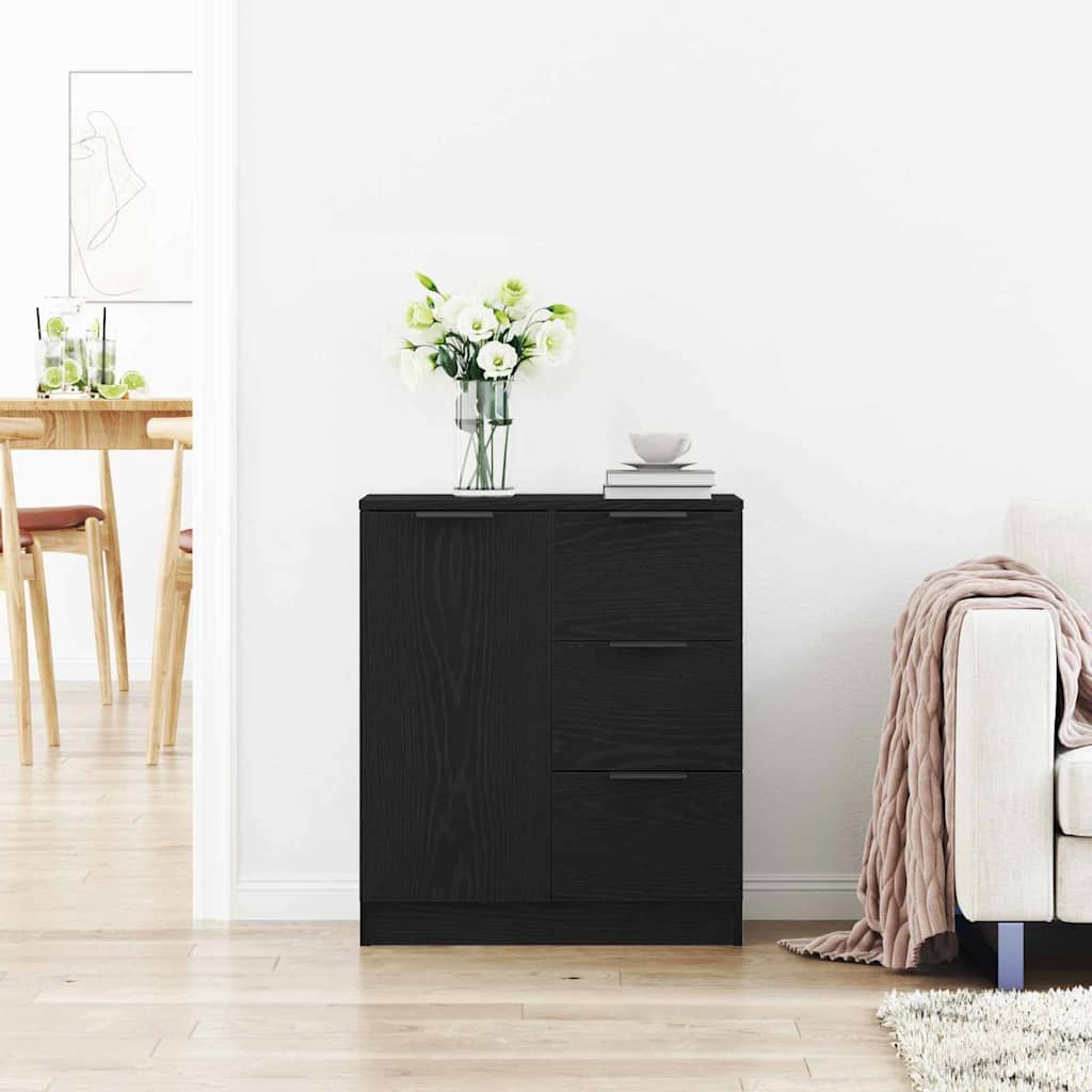 Serviesskap med skuff Svart Eik 60 x 30 x 70 cm Konstruert tre