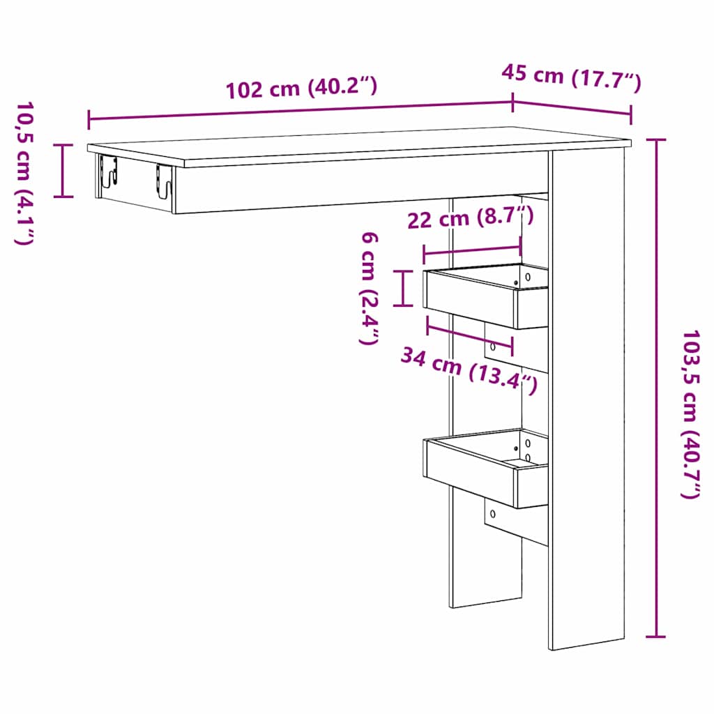 Veggbart Bord Svart Eik 102 x 45 x 103,5 cm Konstruert tre