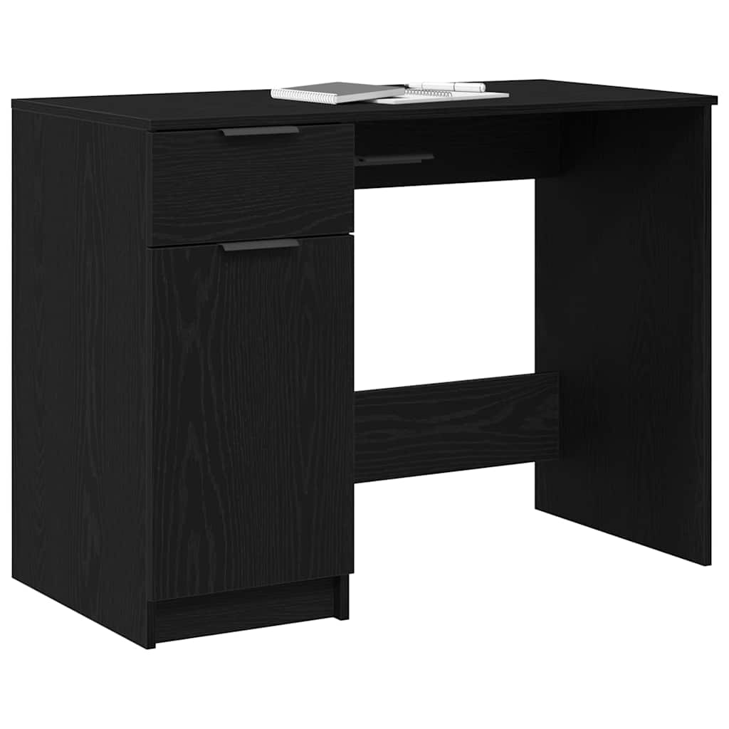 Skrivebord med skuff Svart Eik 100 x 50 x 75 cm Konstruert tre