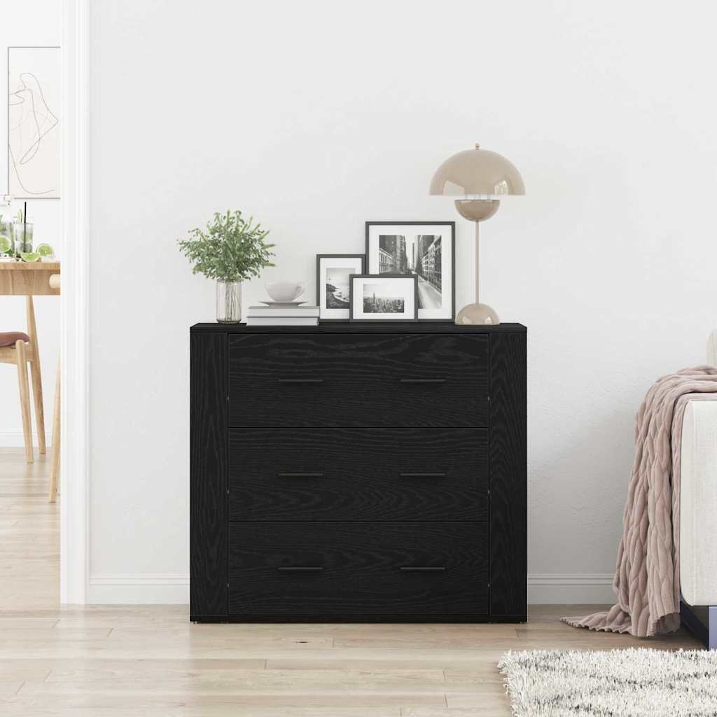 Serviesskap med skuff Svart Eik 80 x 33 x 70 cm Konstruert tre