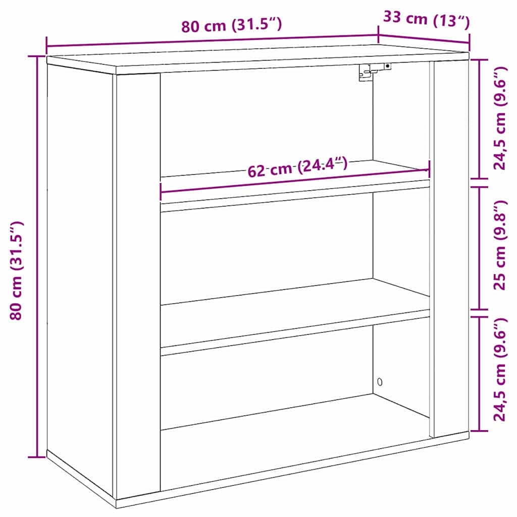 Veggskap med hylle Svart eik 80 x 33 x 80 cm Konstruert tre