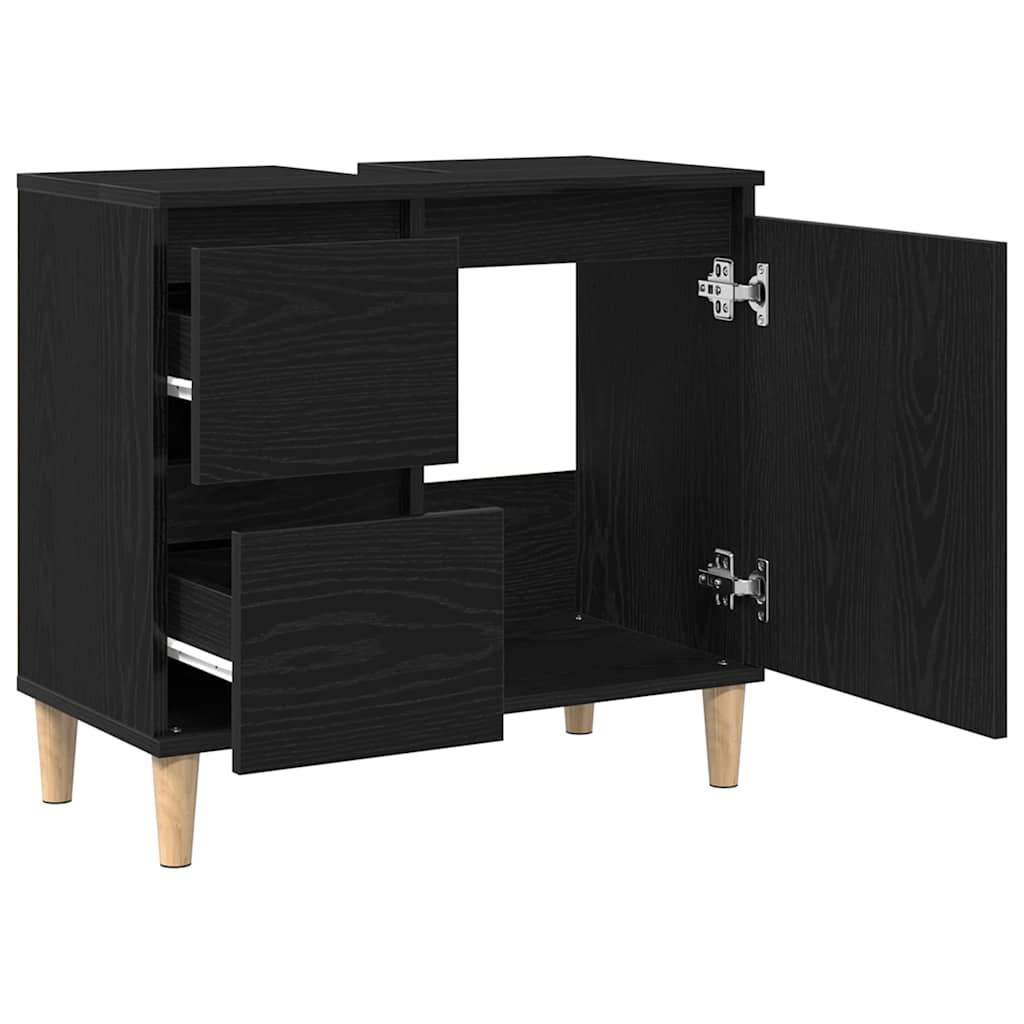 Baderomsskap med skuff Svart Eik 65 x 33 x 60 cm Konstruert tre
