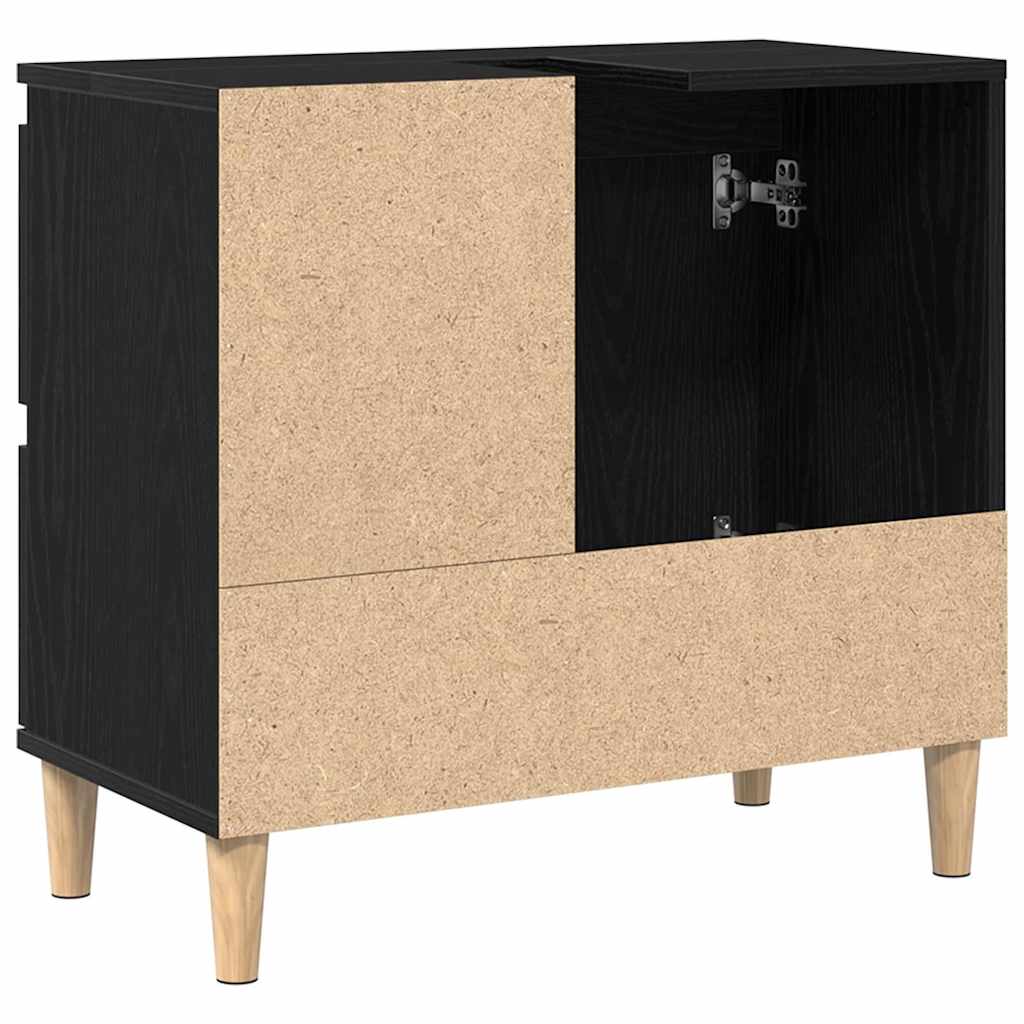Baderomsskap med skuff Svart Eik 65 x 33 x 60 cm Konstruert tre