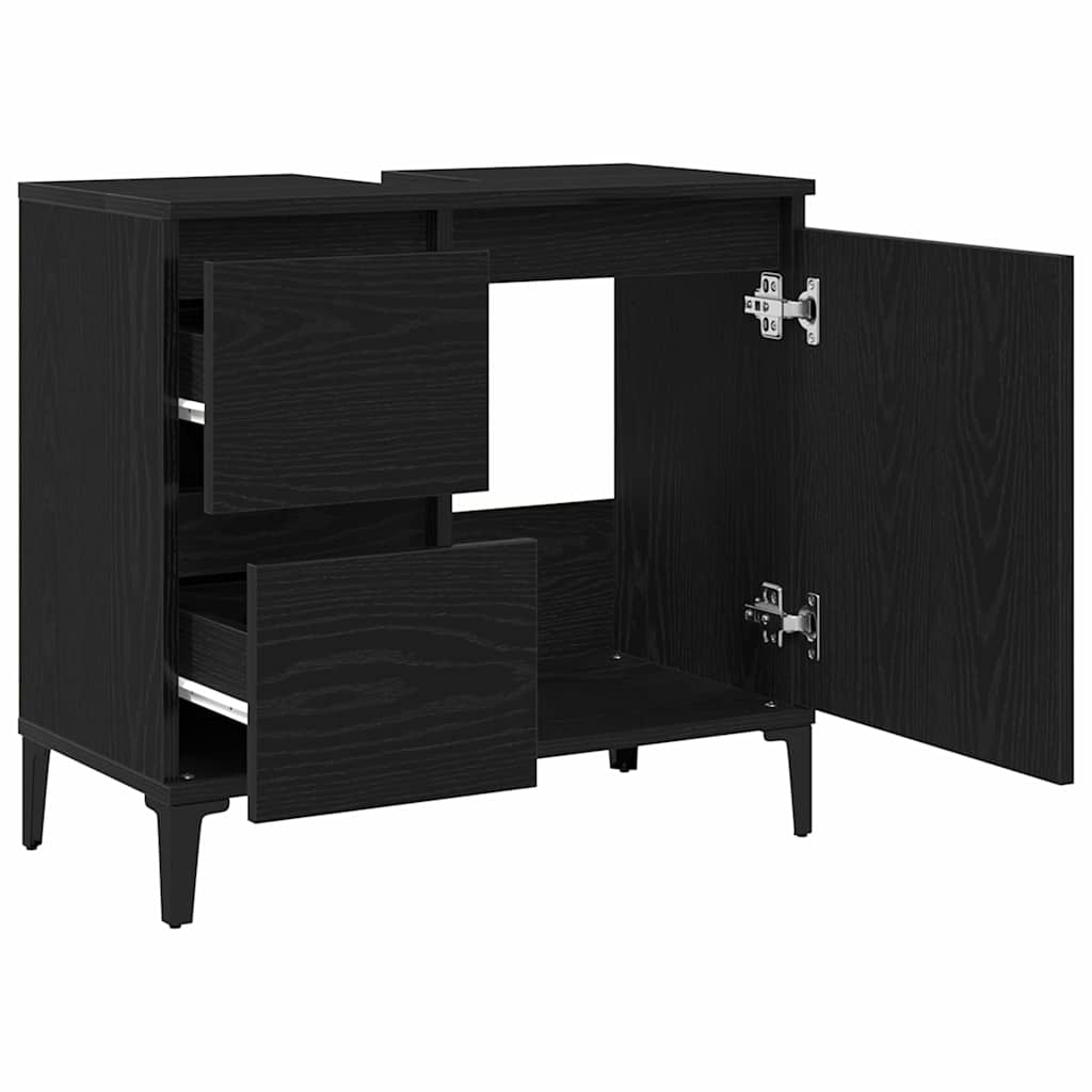 Baderomsskap med skuff Svart Eik 65 x 33 x 60 cm Konstruert tre