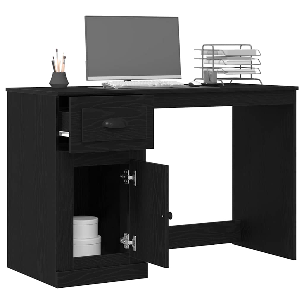 Skrivebord med skuff Svart Eik 50 x 115 x 75 cm Konstruert tre
