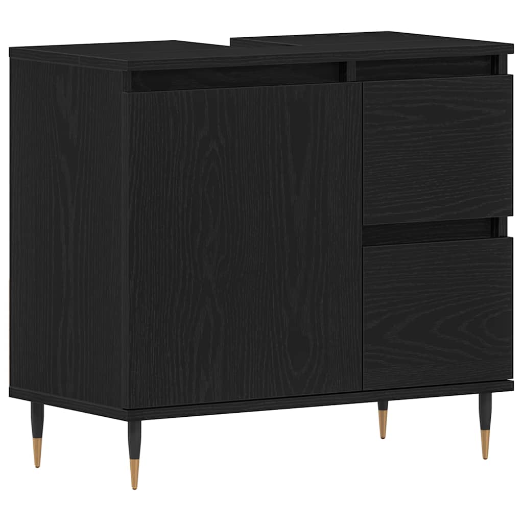 Baderomsskap med skuff Svart Eik 65 x 33 x 60 cm Konstruert tre