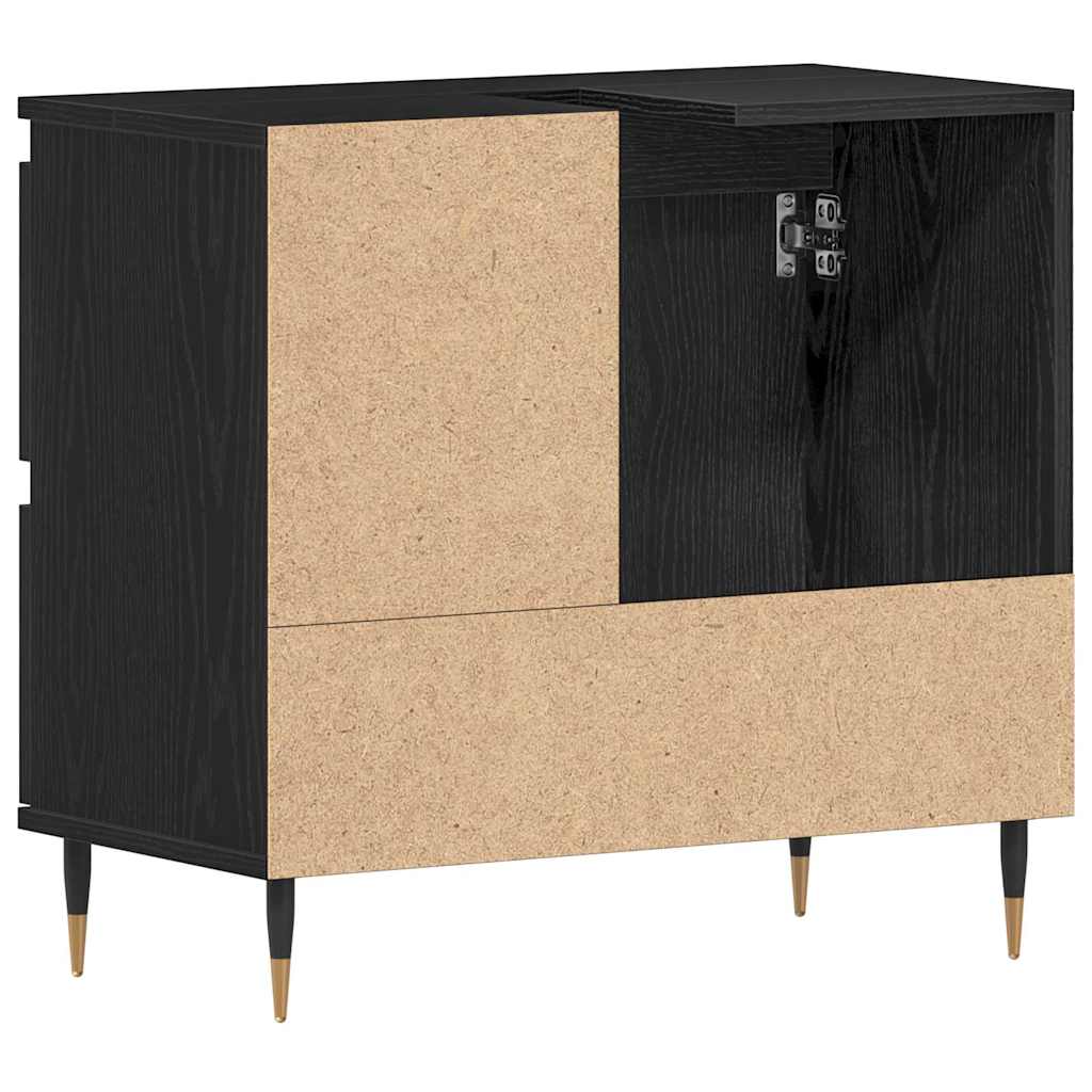 Baderomsskap med skuff Svart Eik 65 x 33 x 60 cm Konstruert tre