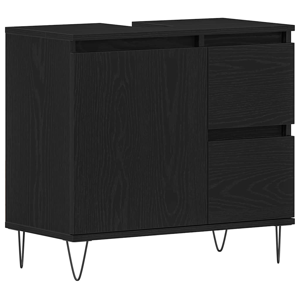 Vaskeskap med skuff Svart Eik 65 x 33 x 60 cm Konstruert tre
