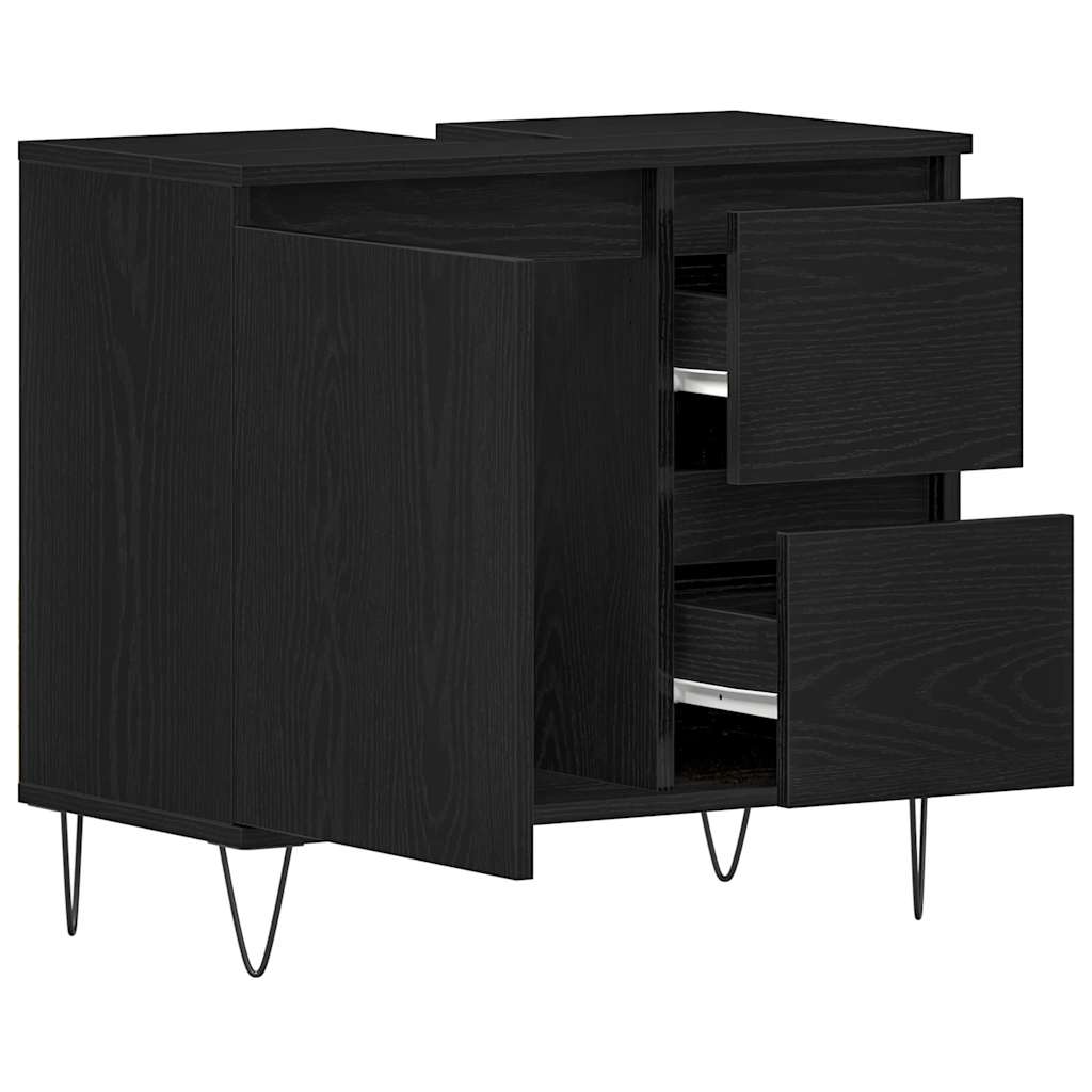 Vaskeskap med skuff Svart Eik 65 x 33 x 60 cm Konstruert tre