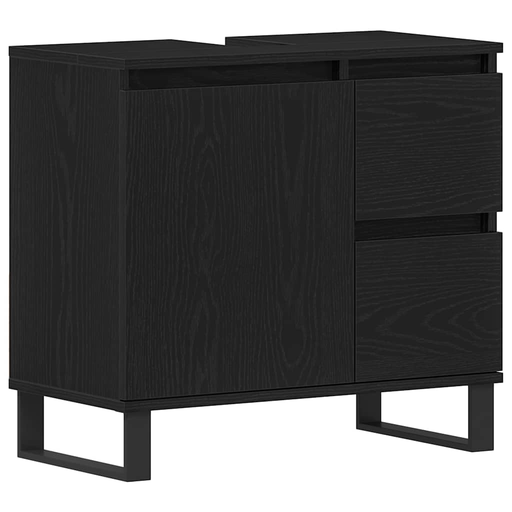 Vaskeskap med skuff Svart Eik 65 x 33 x 60 cm Konstruert tre