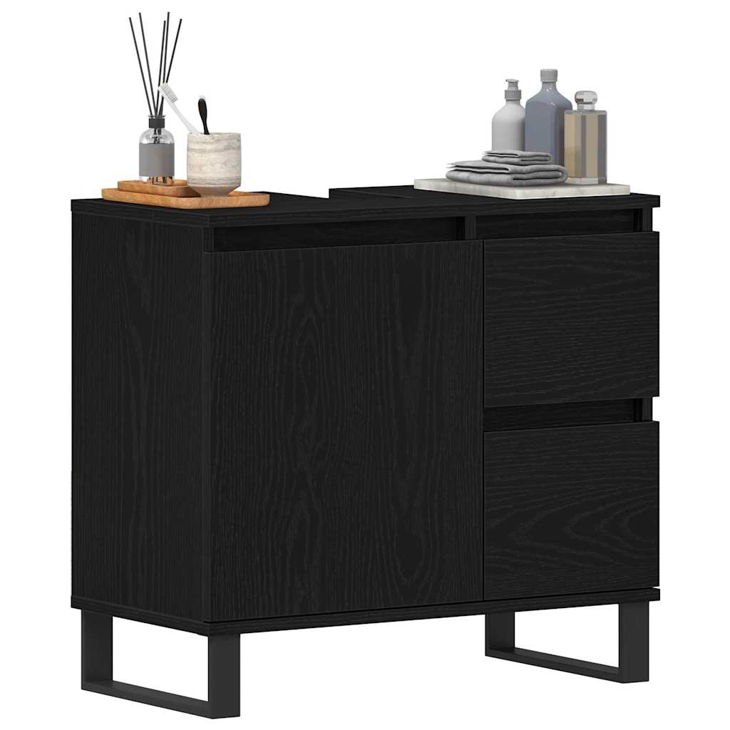 Vaskeskap med skuff Svart Eik 65 x 33 x 60 cm Konstruert tre