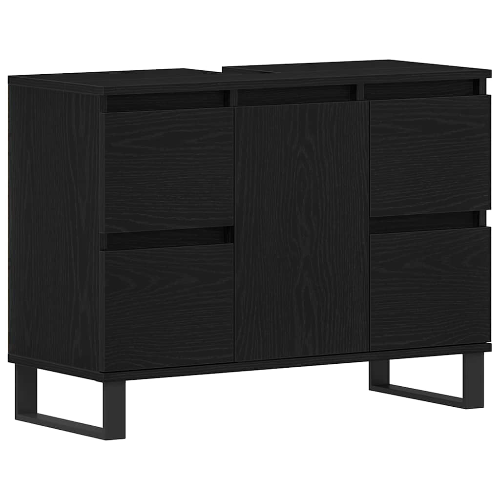Baderomsskap med skuff Svart Eik 80 x 33 x 60 cm Konstruert tre