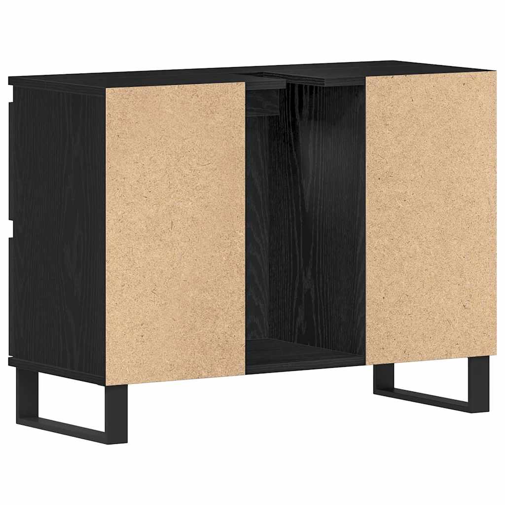 Baderomsskap med skuff Svart Eik 80 x 33 x 60 cm Konstruert tre